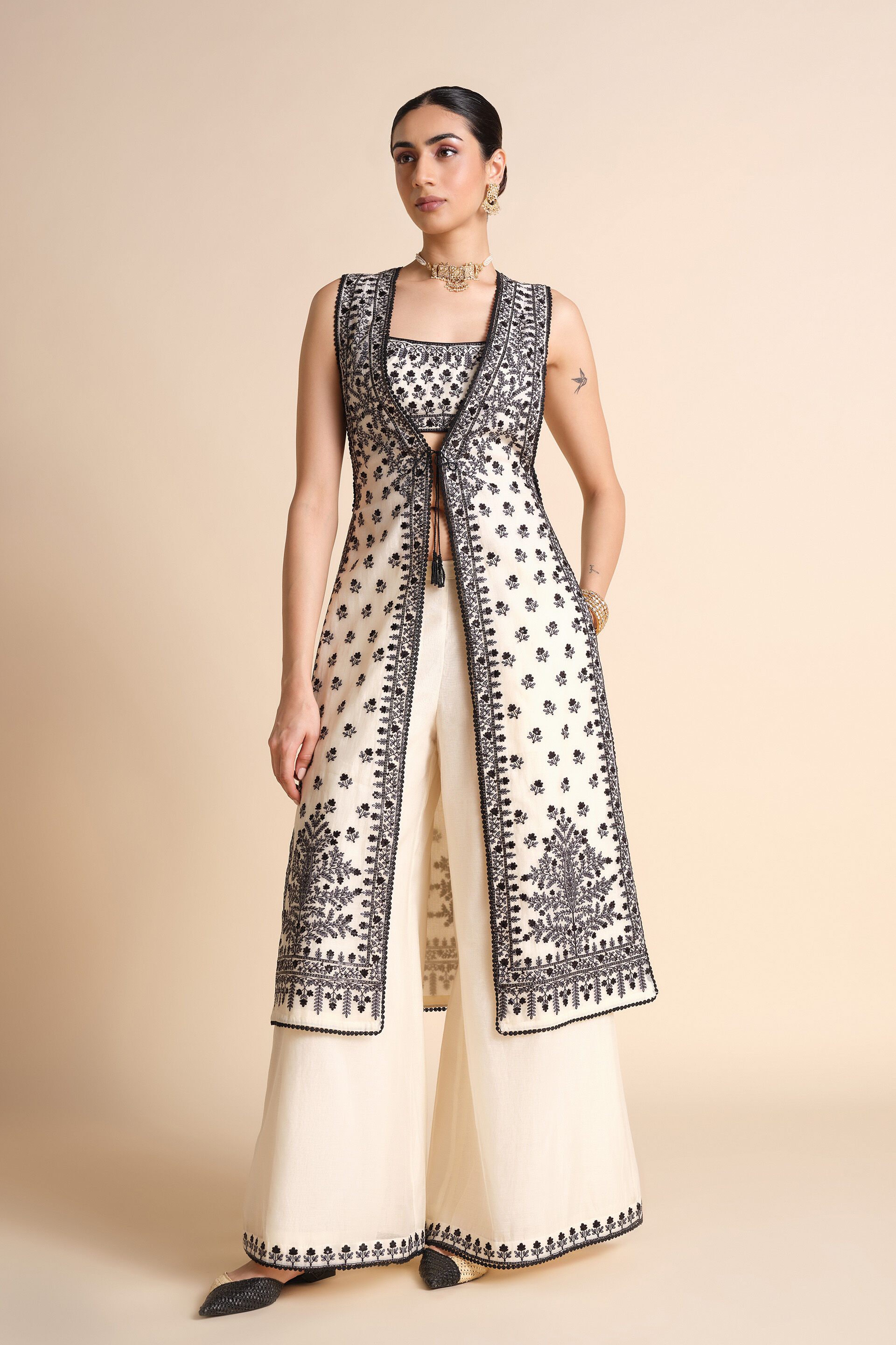 Sawsan Embroidered Mul Tabard Set - White, White, image 5